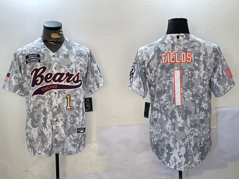 Men Chicago Bears #1 Fields Nike Arctic Camo 2024 Salute to Service Limited NFL Jersey style 2